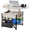 VEVOR Tavolino da Caffè con Piano Sollevabile 900 x 900 x 510 mm Tavolino da Caffè Rotondo con Tasche Portaoggetti Extra, Tavolino da Caffè Sollevabile 19,8 kg per Ufficio, Soggiorno, Grigio Scuro