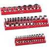 VEVOR Set di Organizzatore per Prese Magnetiche, 3 Supporti Magnetici per Prese, Vassoi per Prese SAE 1/4 3/8 1/2 Pollici Contengono Fino a 68 Prese Standard e Profonde, Rosso (Prese non Incluse)