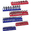 VEVOR Set di Organizzatore per Prese Magnetiche, 6 Porta Prese, Vassoi per Prese SAE Metriche 1/4 3/8 1/2 Pollici Contengono Fino a 143 Prese Standard e Profonde, Blu e Rosso (Prese Non Incluse)