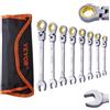 VEVOR Set di Chiavi a Cricchetto con Testa Flessibile, Set di Chiavi Combinate 8 PZ con Borsa a Rullo, Set di Chiavi a Cricchetto Flessibili in Acciaio Cr-V Metrico 8 mm-17 mm Riparazioni Domestiche