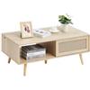 VEVOR Tavolino Caffè in Rattan Tavolino Rettangolare in Legno Rattan Intrecciato con Piano in MDF, Tavolino Moderno in Stile Boho 42 Pollici con Portaoggetti, Mobiletto per Soggiorno, Camera da Letto