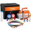 VEVOR Kit Pompa Vuoto a Palette Rotanti Monostadio 1,65 L/s Manometro Collettore Compatibile con refrigeranti R134a, R22, R12 e R502