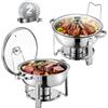 VEVOR Set Scaldavivande Buffet con Coperchio in Vetro 4,7L Argento 2 Pezzi