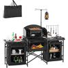 VEVOR Tavolo da Cucina da Campeggio all'Aperto, Stazione di Cottura Portatile in Alluminio con 3 Armadietti Portaoggetti, Borsa per Trasporto, Parabrezza Staccabile, per Barbecue, Festa, Picnic, Nero