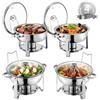 VEVOR Set Scaldavivande Buffet con Coperchio in Vetro 4,7 L Argento 4 Pezzi