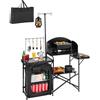 VEVOR Tavolo da Cucina da Campeggio all'Aperto, Stazione di Cottura Portatile in Alluminio con Armadio Portaoggetti, Borsa per Trasporto, Parabrezza Staccabile, per Barbecue, Festa, Picnic, Nero