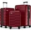 Vipbox Set 3 Valigie Rigide (3 ANNI DI SERVIZIO VIP) Espandibile Policarbonato Ultra Leggera Set Trolley da Viaggio Durevole Valigia con Chiusura TSA e 4 Ruote, Vinaccia