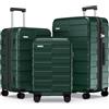 Vipbox Set 3 Valigie Rigide (3 ANNI DI SERVIZIO VIP) Espandibile Policarbonato Ultra Leggera Set Trolley da Viaggio Durevole Valigia con Chiusura TSA e 4 Ruote, Bosco Verde