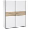 FORTE Winnie Armadio ad ante scorrevoli, in legno derivato, bianco abbinato a finitura in rovere Sonoma, 61,2 x 150 x 190,5 cm