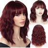 AOWVUTS Parrucca Ondulato Corta con Frangia Breve Ondulato Bob Parrucca per le Donne Naturale Capelli Sintetici Resistenti al Calore 15 Pollici per Festa Halloween Cosplay Riccia Guotidiana (Rosso)