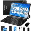 YESTEL Tablet 10 Pollici con 12GB RAM 128GB ROM (TF 1TB), CPU 2.0 GHz,5MP+8MP, HD Android con 5G Wi-Fi, Octa-Core, Bluetooth 5.0, GPS, Tablet con Tastiera e Mouse, Nero nebbia