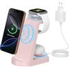 Sewowibo Caricatore Wireless,3 in 1 stazione di ricarica,stazione ricarica caricabatterie wireless compatibile con iPhone 16/15/14/13/12 Pro/Pro Max,Apple Watch Ultra/10/9/8/7/6/5/4/SE AirPods Pro rosa