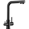 Tayqwiheva Rubinetto da cucina a 3 vie, girevole a 360°, 3 in 1, per filtro dell'acqua, rubinetto da cucina con 2 leve, rubinetto a tre vie, rubinetto per lavello in acciaio inox, nero opaco