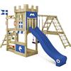Wickey Gioco da giardino a forma di castello WICKEY DragonFlyer con altalena e scivolo blu, struttura da esterno per bambini con sabbiera, scaletta e accessori da gioco
