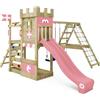 Wickey Gioco da giardino a forma di castello WICKEY DragonFlyer con altalena e scivolo, struttura da esterno per bambini con sabbiera, scaletta e accessori da gioco (rosa patello)