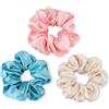 GlasFlength Scrunchies per Capelli Seta, 3 Pezzi Grande Elastici Capelli Donna Morbido Elegante Elastici per Capelli Stoffa Raso per Donne e Ragazze Accessorio (Rosa + Azzurro + Champagne)