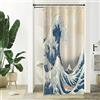 Xiaoterna Tenda da doccia tradizionale giapponese con onde oceaniche giapponesi tenda da bagno astratta onda mare barca in legno tenda da doccia lavabile impermeabile tessuto decorazione bagno 90 x