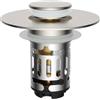 Hibbent Tappo Lavandino Bagno Universale e Filtro Rimovibile, Scarico Lavabo Pop Up,Adatto per Fori da 25 a 46 mm, Filtro Scarico Lavabo Bagno Valvola Piletta Click Clack,Nickel Spazzolato.