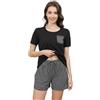 TeJoyce Pigiama Corto Estivo per Donna, Pigiami Notte in Cotone, Set Due Pezzi Maglietta Manica Corta e Pantaloncini a Righe con Tasche, Abbigliamento Casa Morbido e Fresco per Donna (Nero, M)