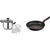 Lagostina Linea Rossa Pentola Multicottura con Doppio Cestello Cottura e Coperchio & Linea Rossa Padella Antiaderente Ø 26 cm, Induzione, Gas e Forno Antigraffio