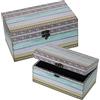 DRW Set di 2 scatole rettangolari in legno MDF e tela poliestere con disegni a righe 30 x 18 x 15 cm e 24 x 14 x 12 cm