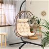 YITAHOME Sedia a Dondolo Sospesa, Carico Massimo 150kg Poltrona Sospesa con Cuscino e Supporto 195x120x108cm Sedia Amaca con Nido in Rattan per Giardino ed Esterni, Sedia Uovo Marrone & Cuscino Beige