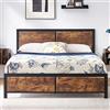 VECELO Struttura Letto Matrimoniale con testiera rustica in Legno Vintage, Base per Materasso, Robusto Supporto a doghe in Metallo, Senza Bisogno di Molle, ingegnerizzato, Doppio Marrone