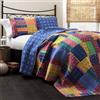 Lush Decor Misha 3-Piece Quilt Set, Queen, Fuchsia/Navy