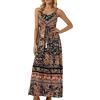 OCCOKO Stile Etnico da Donna con Stampa Casual con Scollo a V, Maniche Corte, Abito Lungo da Spiaggia Abito Matrimonio Manica Lunga