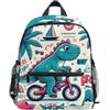 Mnsruu Zaino per la scuola elementare per bambini, con dinosauro in stile cartone animato, con bicicletta, per bambini e bambine, Dinosauro cartone animato con bici, S
