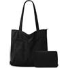 GASSDA Borsa a mano da donna, grande, borsa shopper da donna, con chiusura lampo, per lavoro, shopping, fitness, viaggi, Nero , Minimal