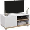 HOMCOM Mobile TV 42" Max con 2 Ripiani Aperti e Anta e Ruote, in Truciolato, 80x45x39.5 cm, Bianco|Aosom