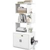 COSTWAY Lettiera Nascosto per Gatti, Libreria 142cm con 3 Scaffali Aperti, Entrata a forma di Testa di Gatto e Armadietto, Mobile Industriale per Animali Domestici (Bianco)