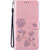Dedux Portafoglio Custodia per Realme 12 PRO Plus 5G (Realme 12 PRO+) / Realme 12 PRO 5G, Cover Custodia Foglia di Rosa in Rilievo [Funzione Stand] [Slot Cart] [Chiusura Magnetica]. Oro Rosa