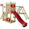 Wickey Gioco da giardino a forma di castello WICKEY DragonFlyer con altalena e scivolo rosso, struttura da esterno per bambini con sabbiera, scaletta e accessori da gioco