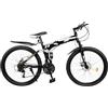 WOLEGM Mountain bike 26 pollici, 21 marce, bicicletta pieghevole per adulti, con a disco meccanico per uomo e donna, nero, argento