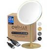 ovimar Specchio cosmetico Saltum Gold | con illuminazione | ricaricabile | indipendente | nel bagno | Specchio ingranditore 5x | Specchio per il trucco con luce | Specchio a 360 gradi