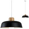 HJXDtech Lampadario a sospensione rotondo moderno in metallo colorato semplice, Lampada da soffitto E27 con finitura in legno Luce per soggiorno cucina camera da letto (Nero)