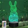 CooPark 3D Illusione Ottica Led Lampada di Illuminazione Luce Notturna, Coniglio Lampada da Tavolo 16 Colori con Acrilico Caricatore USB per Comodino Bambini Cameretta Casa Festa