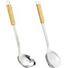 FJNATINH Set di cucchiai da cucina e wok, accessori wok in acciaio inox, 2 pezzi con manico