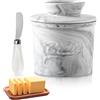 WIYETY Burriera in ceramica: Barattolo per burro francese, raffreddato ad acqua con linea di galleggiamento, Burro con coperchio con raschietto per conservare burro fresco, morbido, pronto da