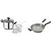 Lagostina 10248020922 Pentola Multicottura Con Doppio Cestello, Coperchio In Vetro Forato, Alluminio & Linea Rossa Wok Per Induzione Con Cestello Per Frittura, Acciaio Inox 18/10, Argento, 28 Cm