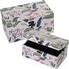 DRW Set di 2 scatole rettangolari in legno MDF con tela di poliestere con uccelli e foglie 30x18x15cm e 24x14x12cm