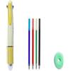 MROOFUL Penne cancellabili 4 in 1, penna a sfera multicolore, a scatto, 0,5 mm, inchiostro multicolore, per ufficio, scuola, studenti, bambini, idea regalo (giallo macaron)