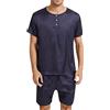 Generisch Pigiama estivo da uomo, a maniche corte, per il tempo libero, da uomo, in vita elasticizzata, pantaloni corti, pantaloni corti, tuta da casa, semplice, casual, traspirante, Blu marino, XXL