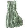 Generico Vestito Donna Elegante Vestito Lungo Donna Estivo Abito Casual da con Volant in Cotone E Lino Tinta Unita Vestiti Lunghi Abito Estivo Lungo Vestiti Casual