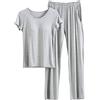 Generic Pigiama estivo da donna, set da casa da donna, a gamba corta, pigiama a maniche corte, taglia 48, taglie forti, in cotone, per il tempo libero, 2 pezzi, Grigio, L
