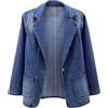 Generisch Blazer da donna, lungo, per le mezze stagioni, elegante, in jeans, taglie grandi, blazer, slim fit, giacca in denim, vintage, da motociclista, da streetwear, da donna, in jeans, Blu, M