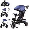 Mondial Toys Triciclo Pieghevole Premier 6 in 1 per Bambini da 10 Mesi a 5 Anni Triciclo con Sedile Girevole e Reclinabile Peso Massimo 25 Kg Blu