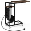 LIFEZEAL Tavolino con presa, tavolino a forma di C su ruote, piccolo tavolino per notebook con tasca laterale, tavolo per laptop per soggiorno, camera da letto (marrone)